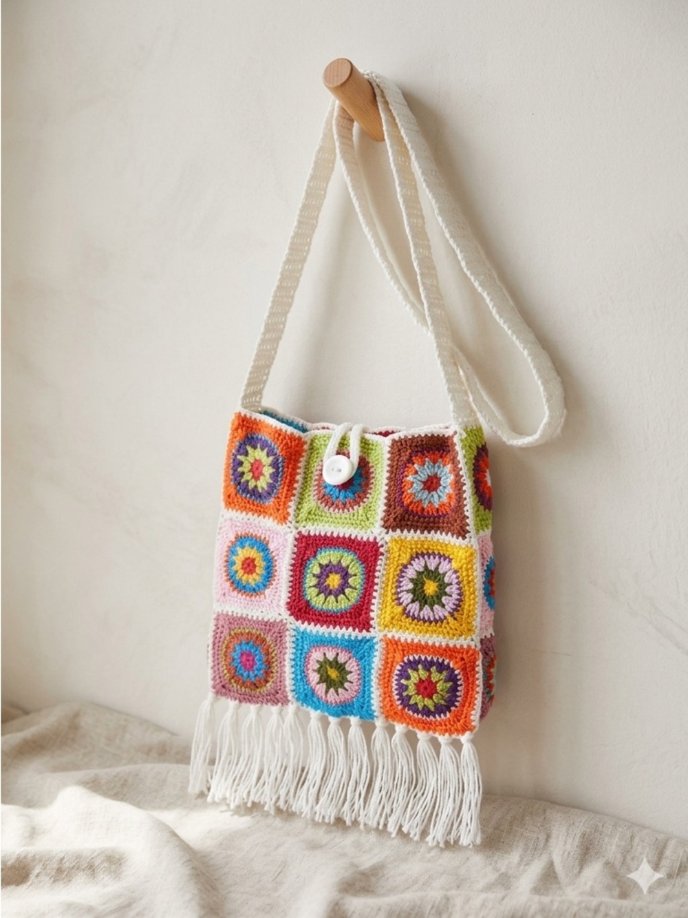 Artisan Handmade Boho Crochet Bag Tropical Latin Style Festival Purse NWOT